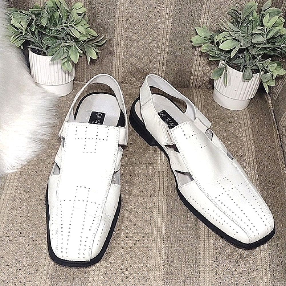 LA Milano White Perforated Sandals